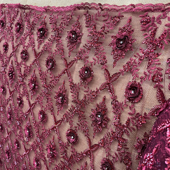 Beaded 3D Floral Lace Fabric Embroidered on 100% Polyester Net Mesh | Lace USA - GD-901