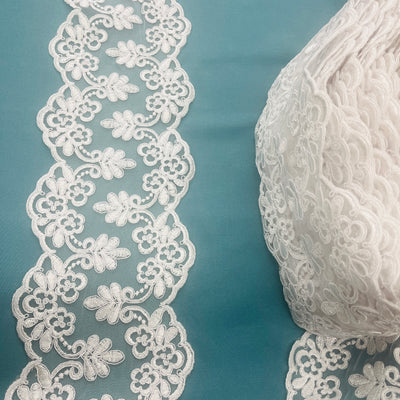 Corded Double Sided Lace Trimming Embroidered on 100% Polyester Net Mesh | Lace USA - 95967W/2