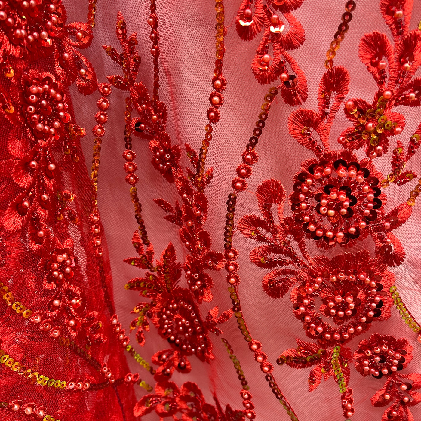 Beaded and Sequined Floral Sparkling Lace Fabric Embroidered on 100% Polyester Net Mesh| Lace USA - GD-2219