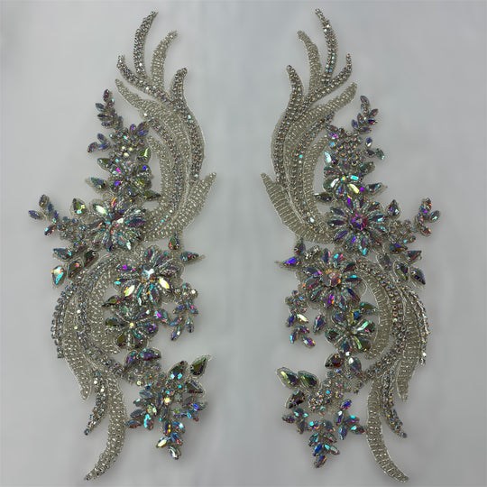 Crystal Rhinestone Applique Embroidered on 100% Polyester | Lace USA - GD-R800