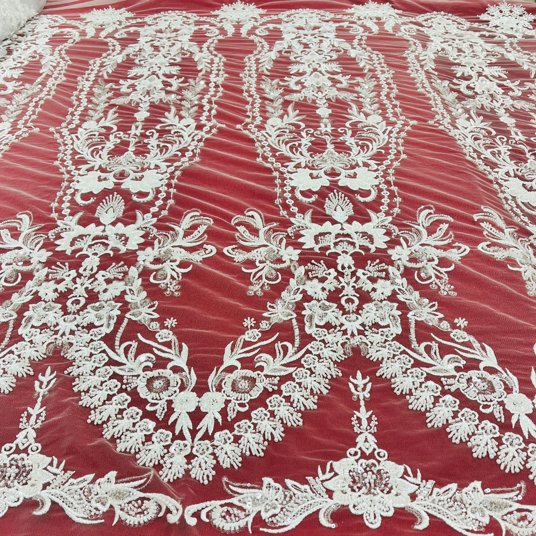 Beaded Lace Fabric Embroidered on 100% Polyester Net Mesh | Lace USA - GD-237341