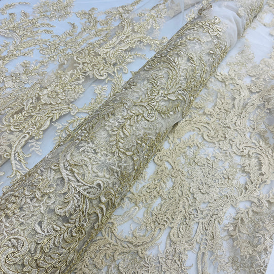 Corded Bridal Lace Fabric Embroidered on 100% Polyester Net Mesh | Lace USA - 97136W