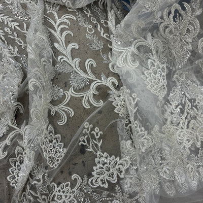 Beaded Lace Fabric Embroidered on 100% Polyester Net Mesh | Lace USA - GD-237303