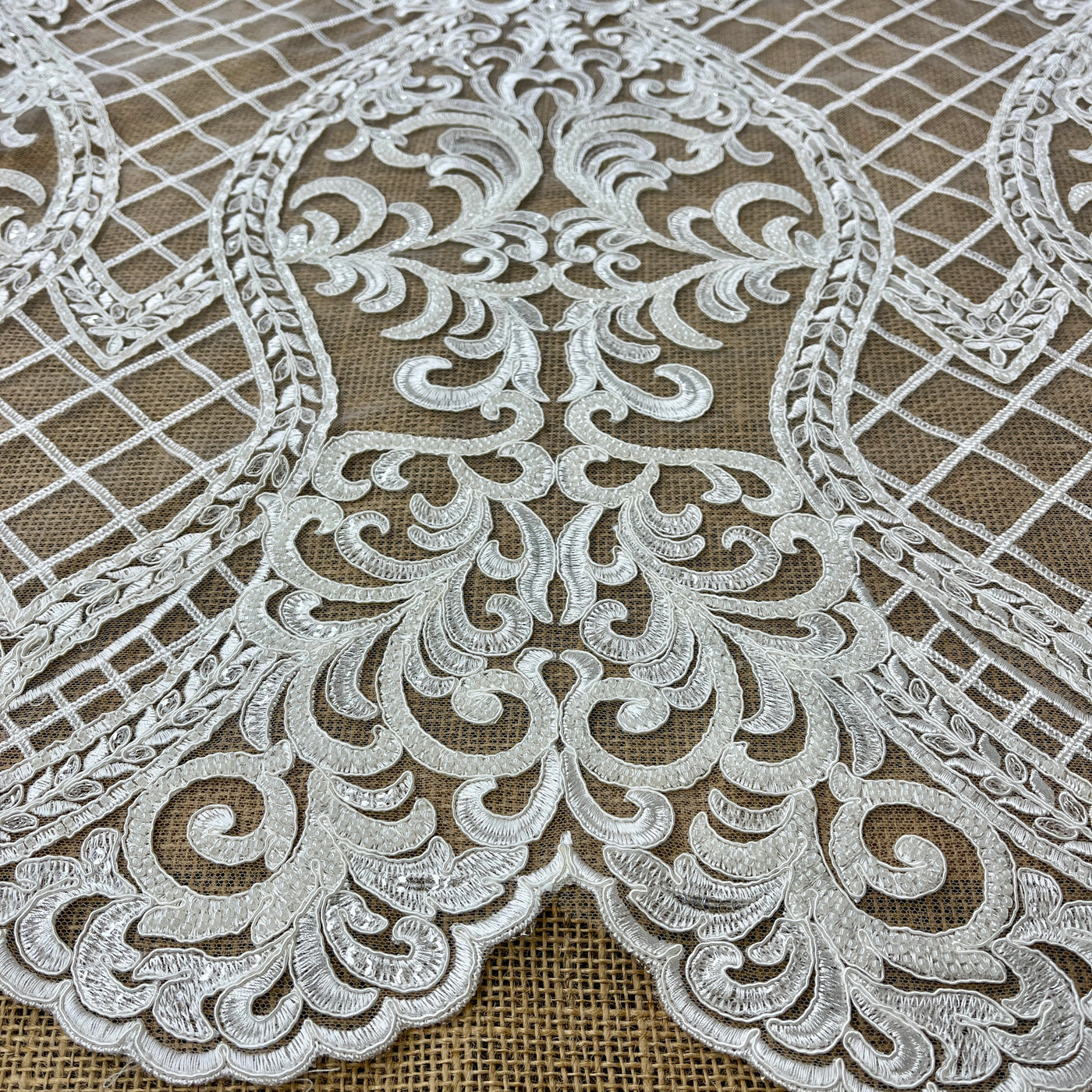 Beaded & Corded Bridal Lace Fabric Embroidered on 100% Polyester Net Mesh | Lace USA - GD-55221