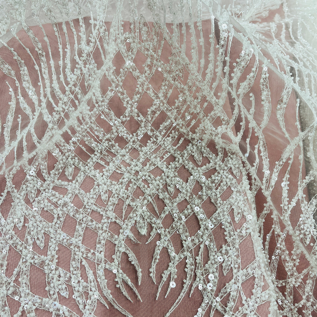 Beaded Lace Fabric Embroidered on 100% Polyester Net Mesh | Lace USA - GD-3785