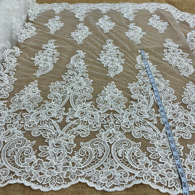 Beaded & Corded Bridal Lace Fabric Embroidered on 100% Polyester Net Mesh | Lace USA - GD-56320