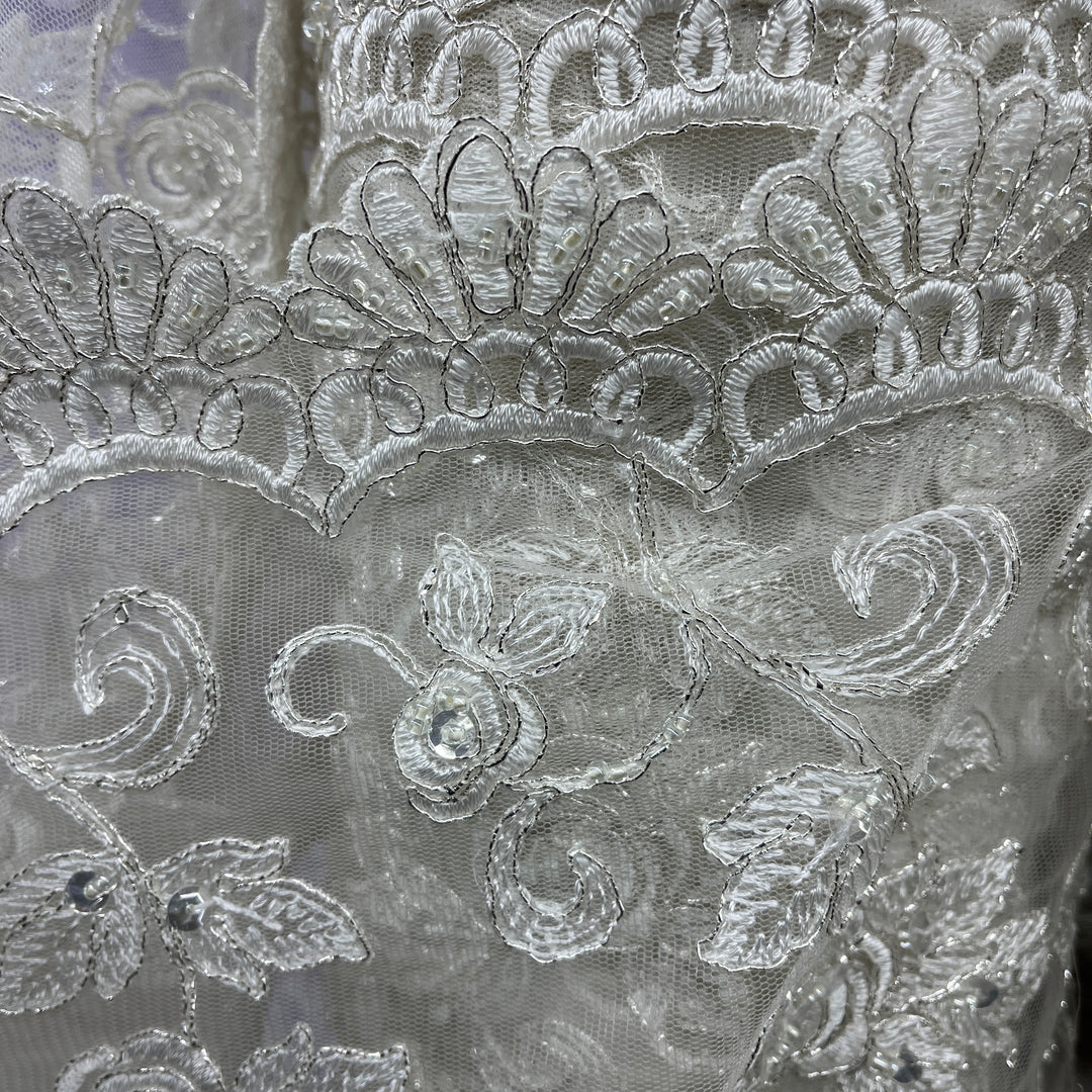 Beaded & Corded Bridal Lace Fabric Embroidered on 100% Polyester Net Mesh | Lace USA - 95042W-BP