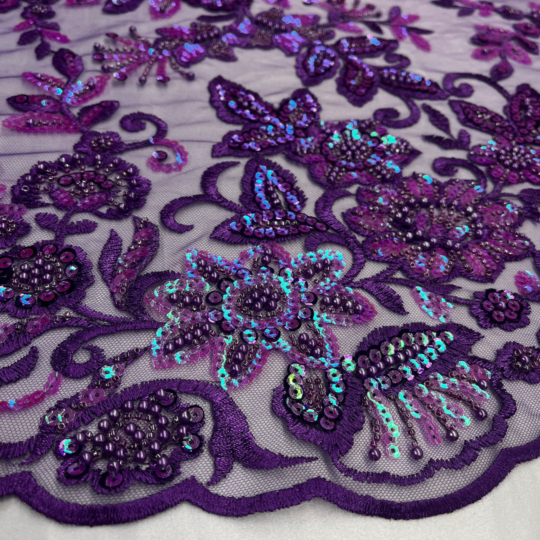 Beaded & Sequined Sparkling Lace Fabric Embroidered on 100% Polyester Net Mesh | Lace USA