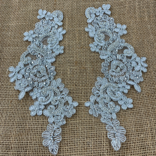 Beaded & Corded Floral Lace Applique Embroidered on 100% Polyester | Lace USA - KZ-25-HB