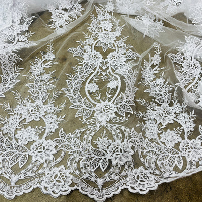 Corded Bridal Lace Fabric Embroidered on 100% Polyester Net Mesh | Lace USA - 97163W