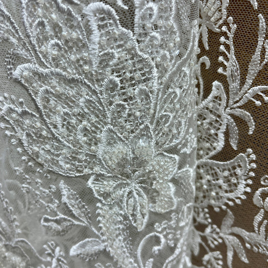 Beaded Lace Fabric Embroidered on 100% Polyester Net Mesh | Lace USA - GD-53627