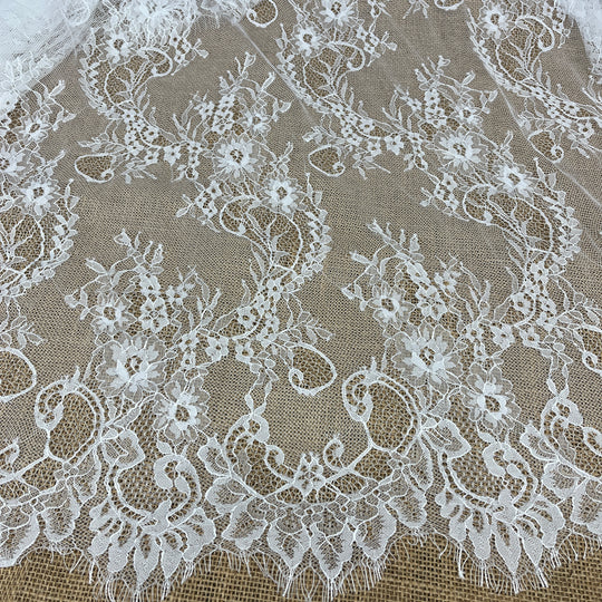 Chantilly Embroidered Lace Fabric with Eyelash Scallop | Lace USA - 68122W