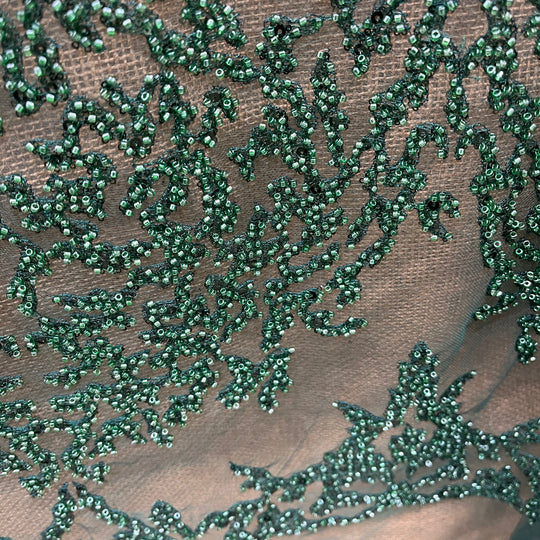 Beaded Lace Fabric Embroidered on 100% Polyester Net Mesh | Lace USA - GD-2915