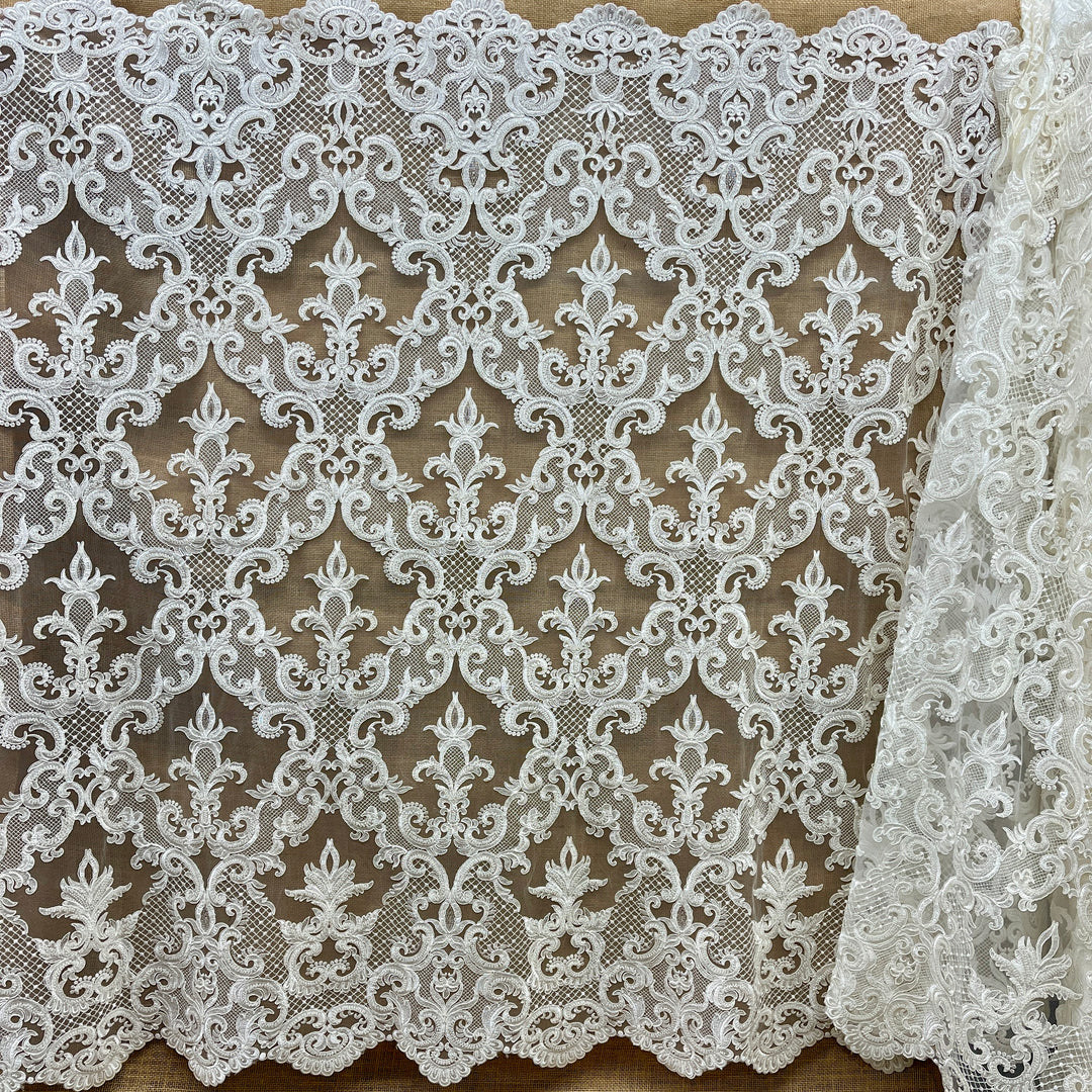 Beaded & Corded Bridal Lace Fabric Embroidered on 100% Polyester Net Mesh | Lace USA - GD-55924