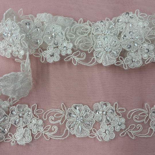 Beaded & Corded Lace Trimming Embroidered on 100% Polyester Organza  | Lace USA - 96281N-BP