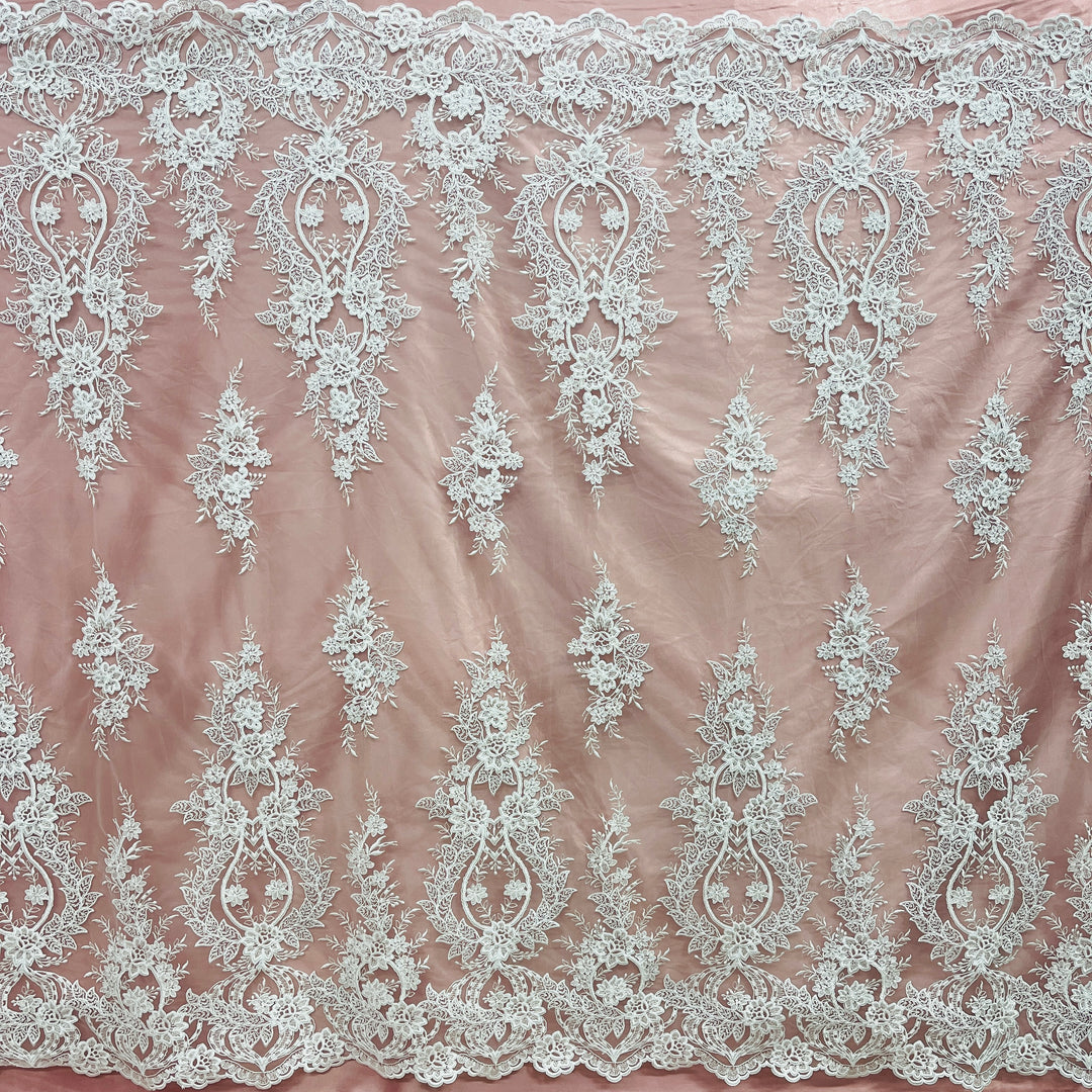 Corded Bridal Lace Fabric Embroidered on 100% Polyester Net Mesh | Lace USA - 97163W