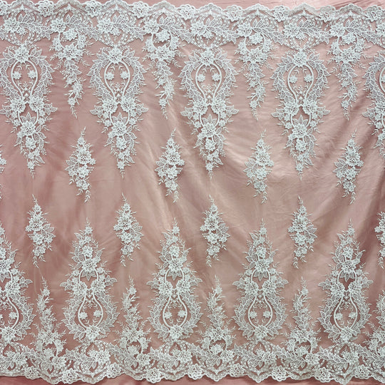 Corded Bridal Lace Fabric Embroidered on 100% Polyester Net Mesh | Lace USA - 97163W