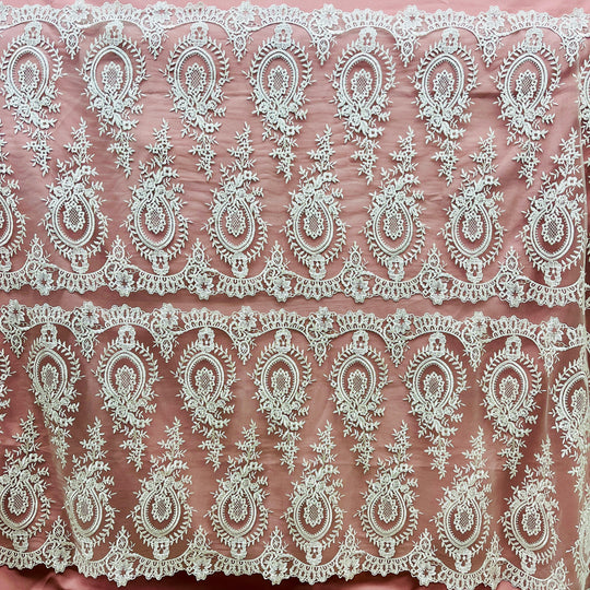 Corded Bridal Lace Fabric Embroidered on 100% Polyester Net Mesh | Lace USA - 97055W