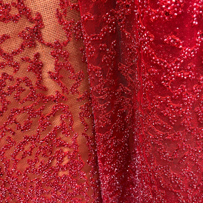 Beaded Lace Fabric Embroidered on 100% Polyester Net Mesh | Lace USA - GD-2915