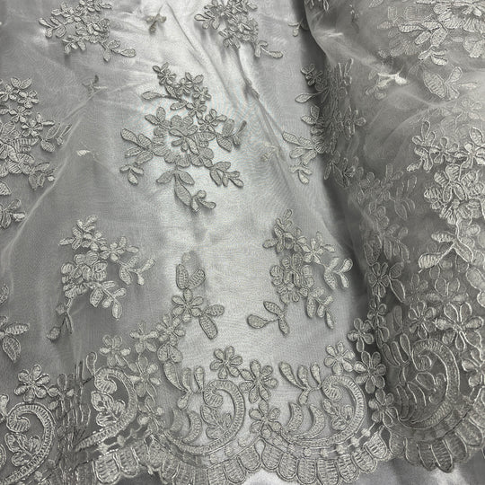 Corded Bridal Lace Fabric Embroidered on 100% Polyester Net Mesh | Lace USA - 91436W