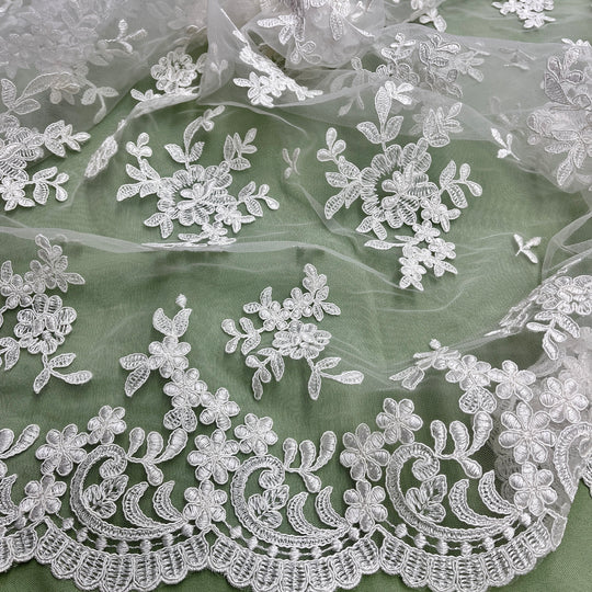 Corded Bridal Lace Fabric Embroidered on 100% Polyester Net Mesh | Lace USA - 91436W