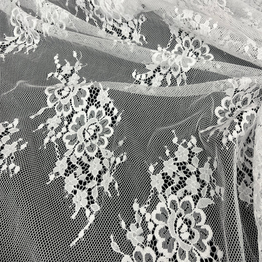 Chantilly Embroidered Lace Fabric with Eyelash Scallop | Lace USA - 68127W