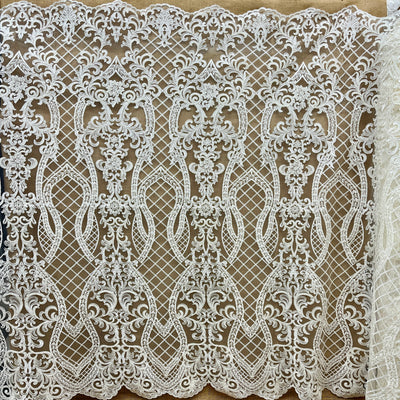 Beaded & Corded Bridal Lace Fabric Embroidered on 100% Polyester Net Mesh | Lace USA - GD-55221