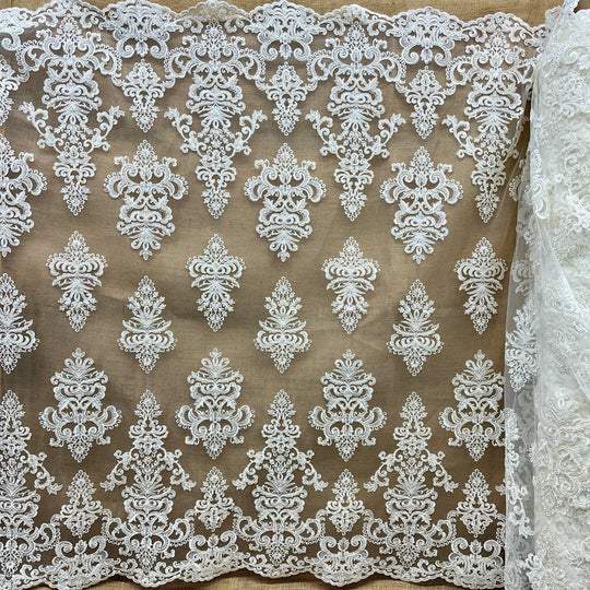 Beaded & Corded Bridal Lace Fabric Embroidered on 100% Polyester Net Mesh | Lace USA - GD-55319