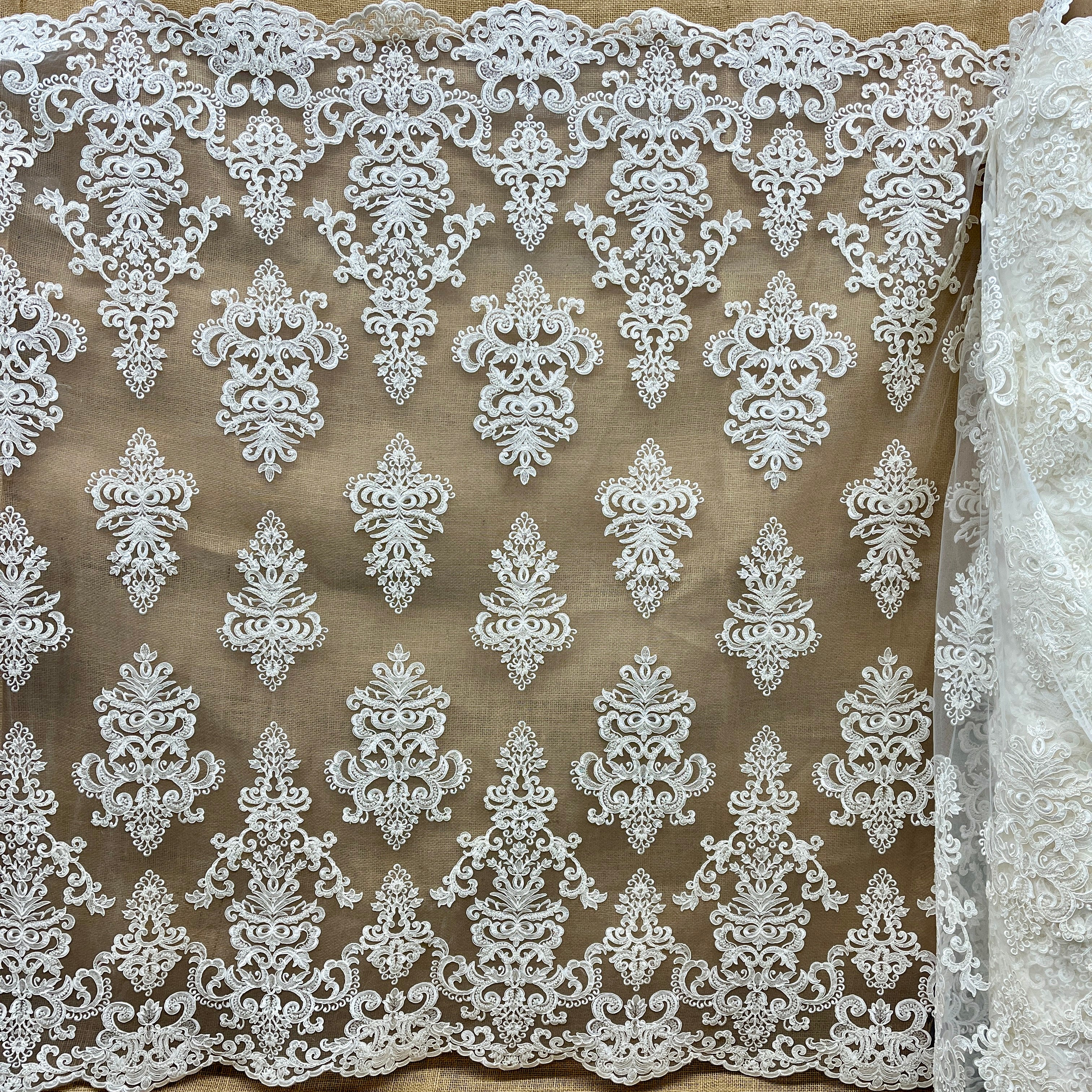 Beaded & Corded Bridal Lace Fabric Embroidered on 100% Polyester Net Mesh | Lace USA - GD-55319