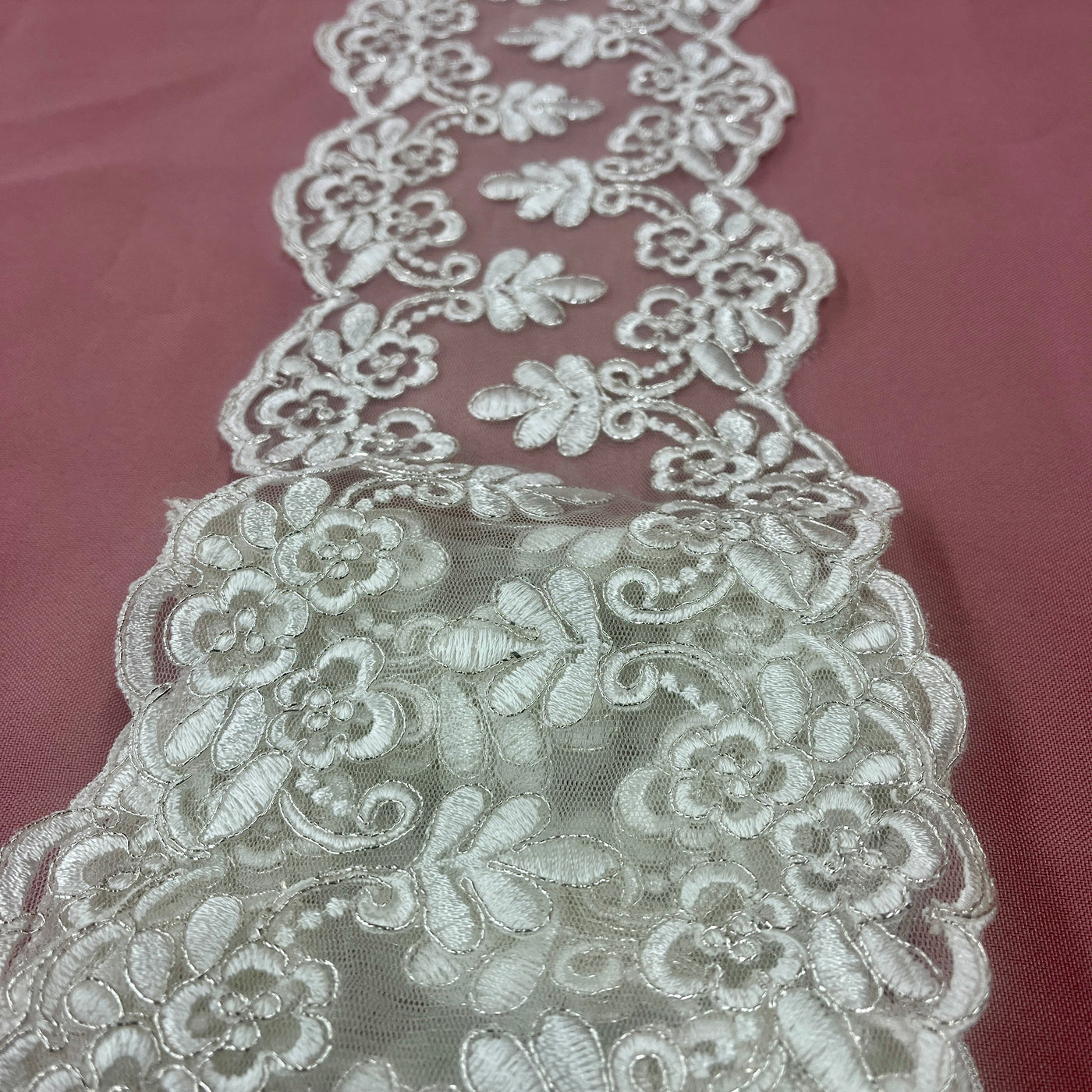 Corded Double Sided Lace Trimming Embroidered on 100% Polyester Net Mesh | Lace USA - 95967W/2