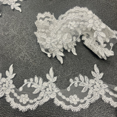 Beaded & Corded Lace Trimming Embroidered on 100% Polyester Net Mesh | Lace USA - 96665W-BP