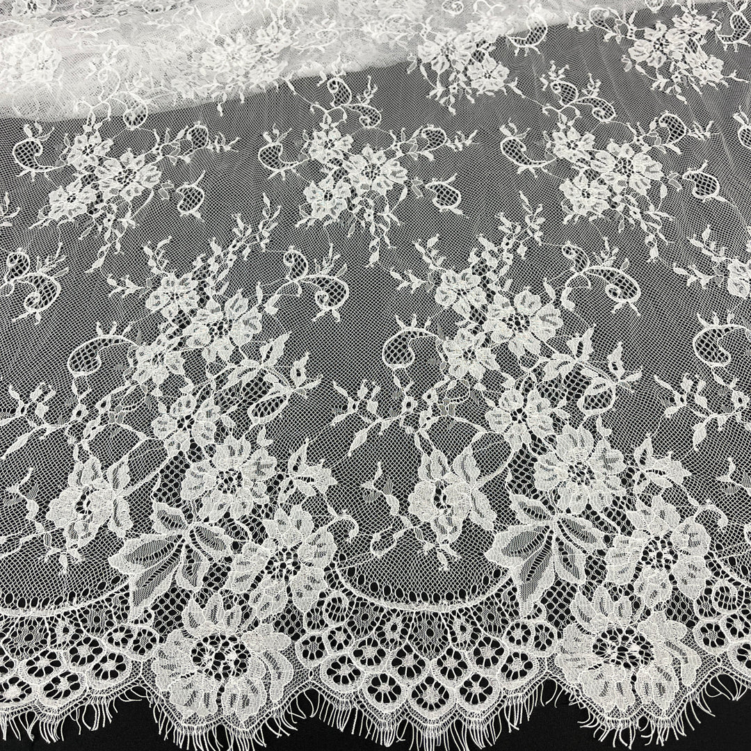 Chantilly Embroidered Lace Fabric with Eyelash Scallop | Lace USA - 68125W