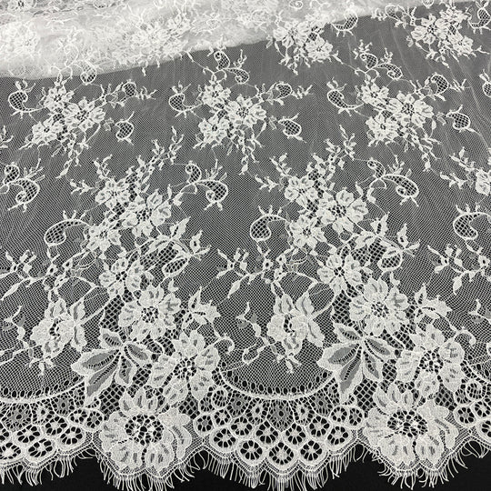 Chantilly Embroidered Lace Fabric with Eyelash Scallop | Lace USA - 68125W