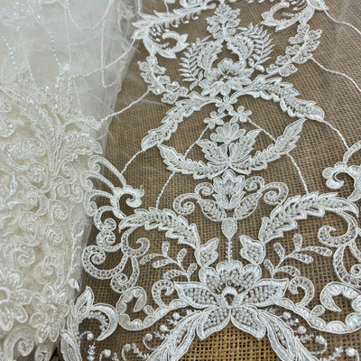 Beaded & Corded Bridal Lace Fabric Embroidered on 100% Polyester Net Mesh | Lace USA - GD-55519