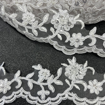 Beaded & Corded Lace Trimming Embroidered on 100% Polyester | Lace USA - 95913N-BP