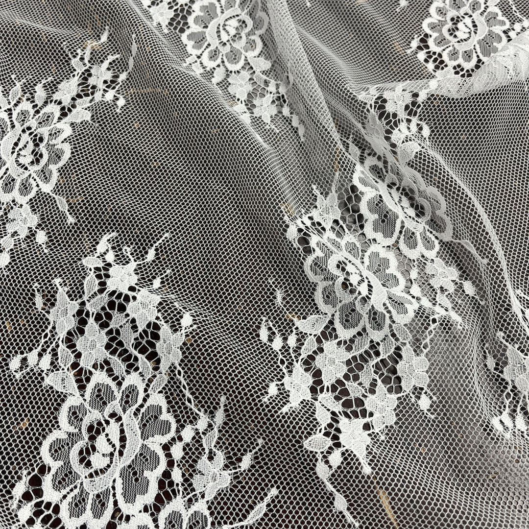 Chantilly Embroidered Lace Fabric with Eyelash Scallop | Lace USA - 68127W