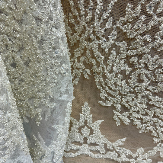 Beaded Lace Fabric Embroidered on 100% Polyester Net Mesh | Lace USA - GD-2915