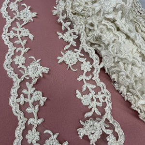 Beaded & Corded Lace Trimming Embroidered on 100% Polyester | Lace USA - 95913W-HB