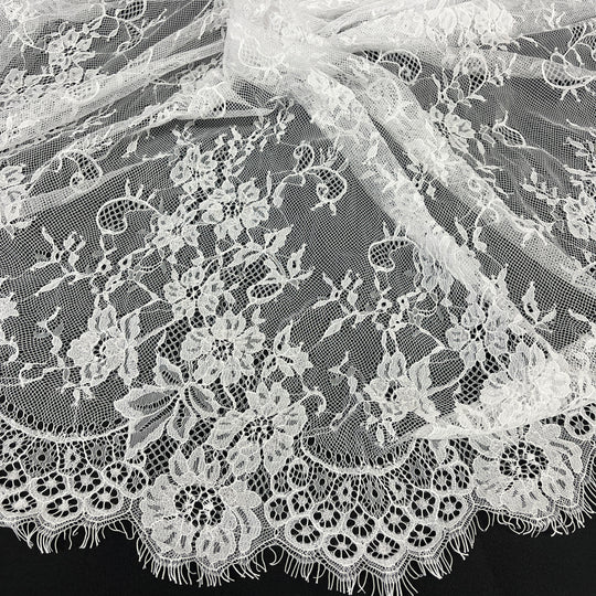 Chantilly Embroidered Lace Fabric with Eyelash Scallop | Lace USA - 68125W