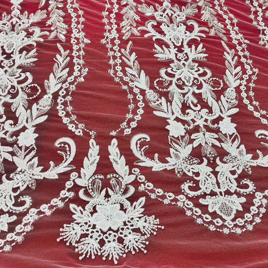 Beaded Lace Fabric Embroidered on 100% Polyester Net Mesh | Lace USA - GD-237341