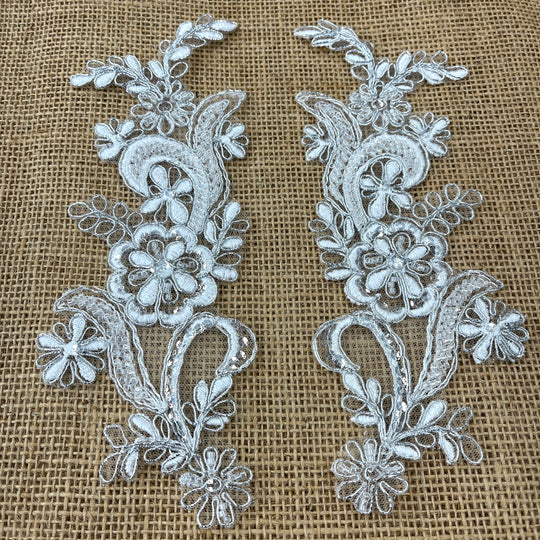 Beaded & Corded Floral Lace Applique Embroidered on 100% Polyester | Lace USA - KZ-67