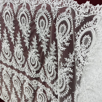 Corded Bridal Lace Fabric Embroidered on 100% Polyester Net Mesh | Lace USA - 97055W