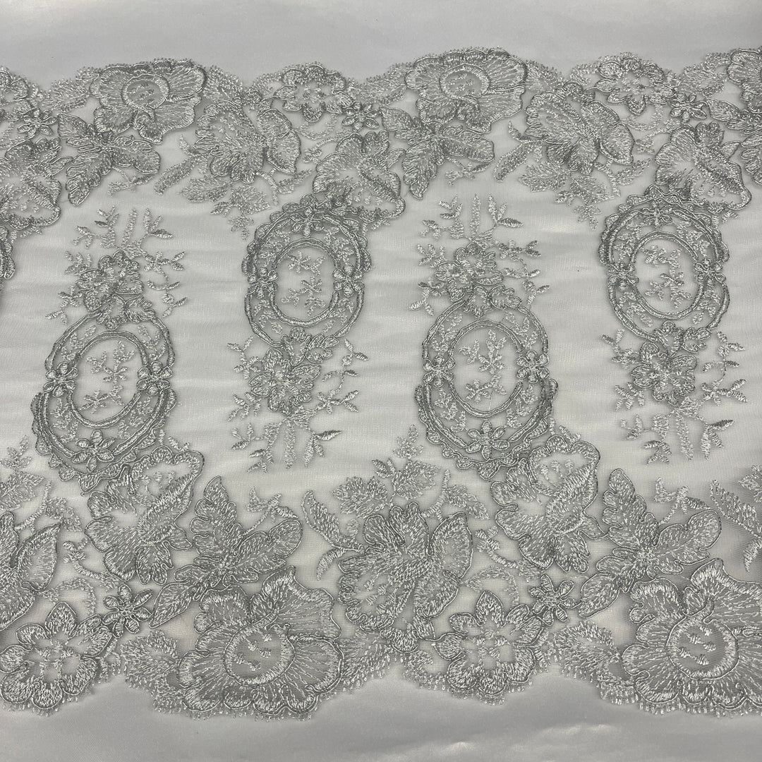 Corded Double Sided Lace Trimming Embroidered on 100% Polyester Net Mesh | Lace USA - 97039W/2