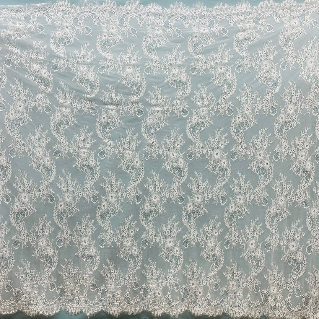 Chantilly Embroidered Lace Fabric with Eyelash Scallop | Lace USA - 68122W