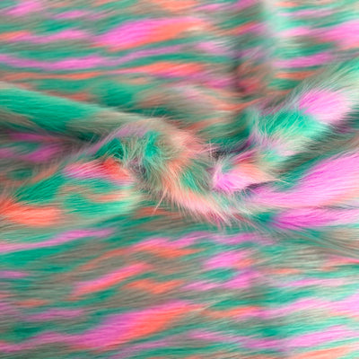 Aqua Green Multicolor Ysidro Long Pile Faux Fur Fabric