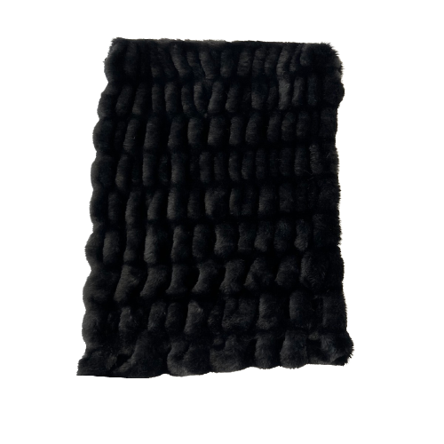 Black Ruched Chinchilla Stretch Faux Fur Fabric