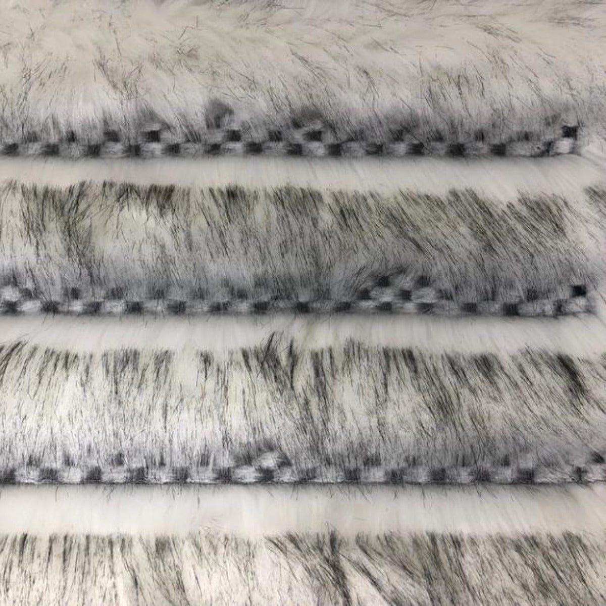 Black White Husky Striped Checkered Faux Fur Fabric