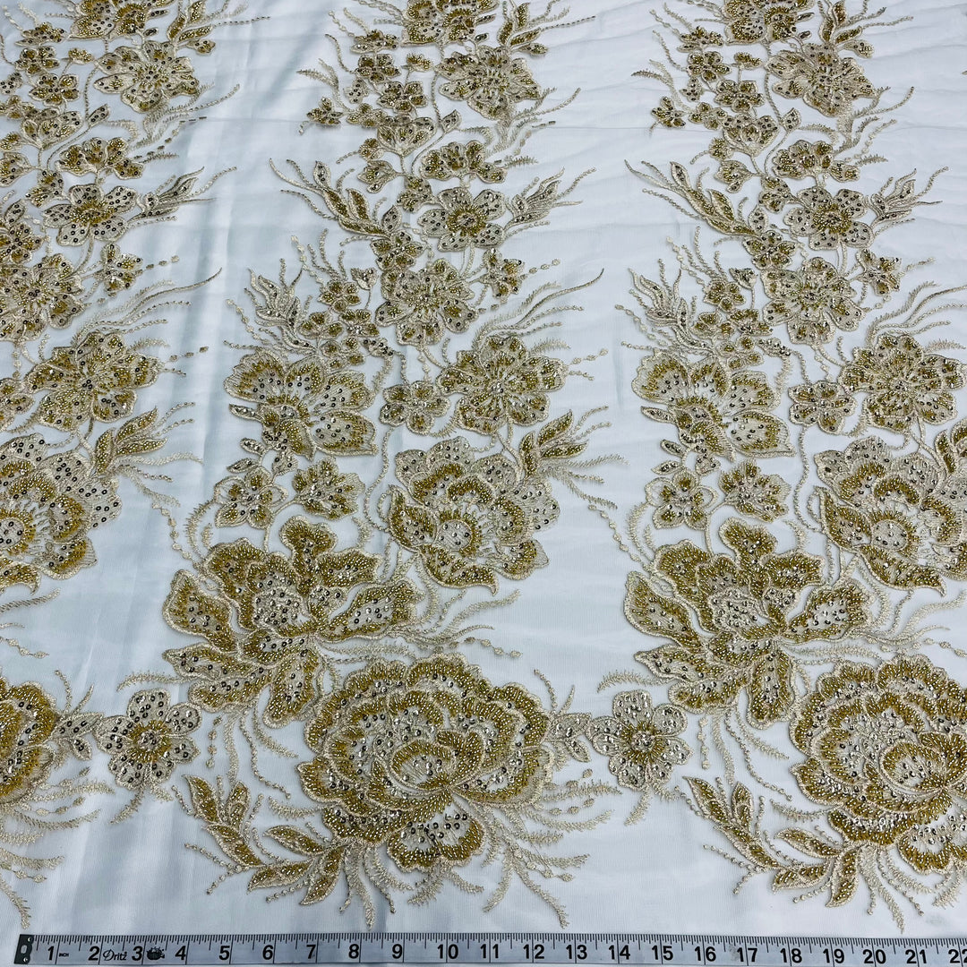 Beaded Lace Fabric Embroidered on 100% Polyester Net Mesh | Lace USA