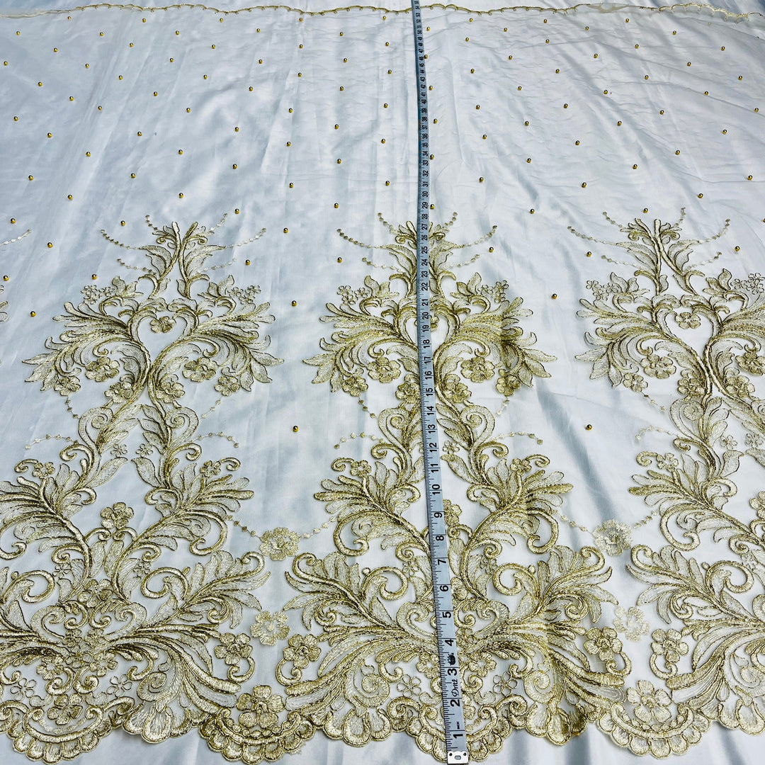 Beaded & Corded Bridal Lace Fabric Embroidered on 100% Polyester Net Mesh | Lace USA