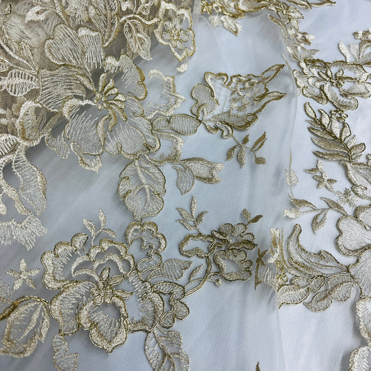 Corded Bridal Lace Fabric Embroidered on 100% Polyester Net Mesh | Lace USA